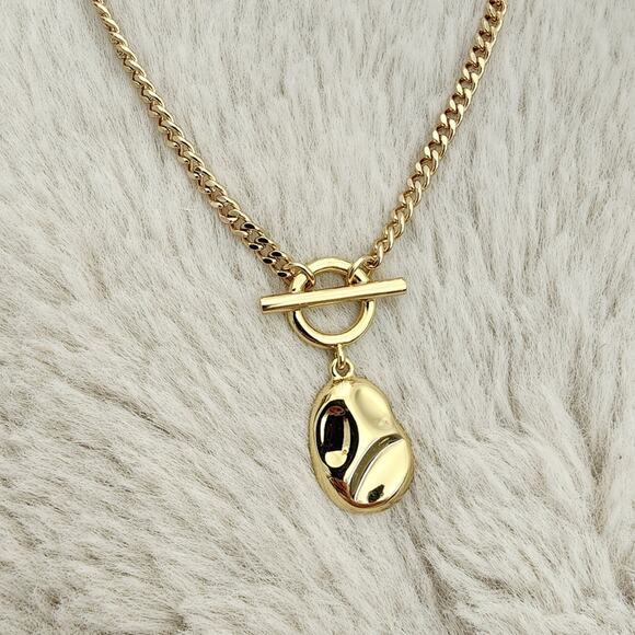 NEW J. Crew Hammered Gold T-Bar Pendant Necklace Double Strand - Picture 4 of 8